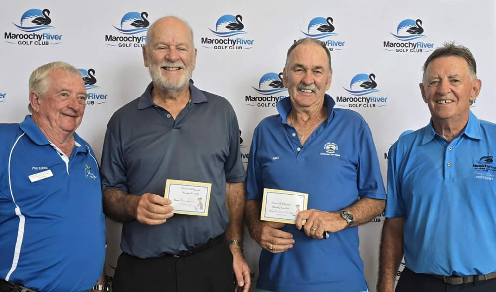 Sunshine Coast District Captain Phill Edkins, John Jones and Mike
Phillips from Headland GC and Doug Conn, President Maroochy River Veteran